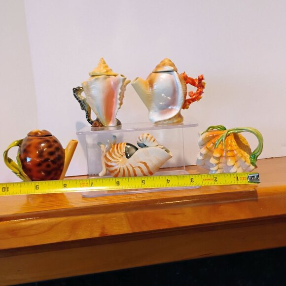 Vtg Mini Seashell Shaped Ceramic Teapot Set of 5 Thailand 3" - Picture 12 of 12